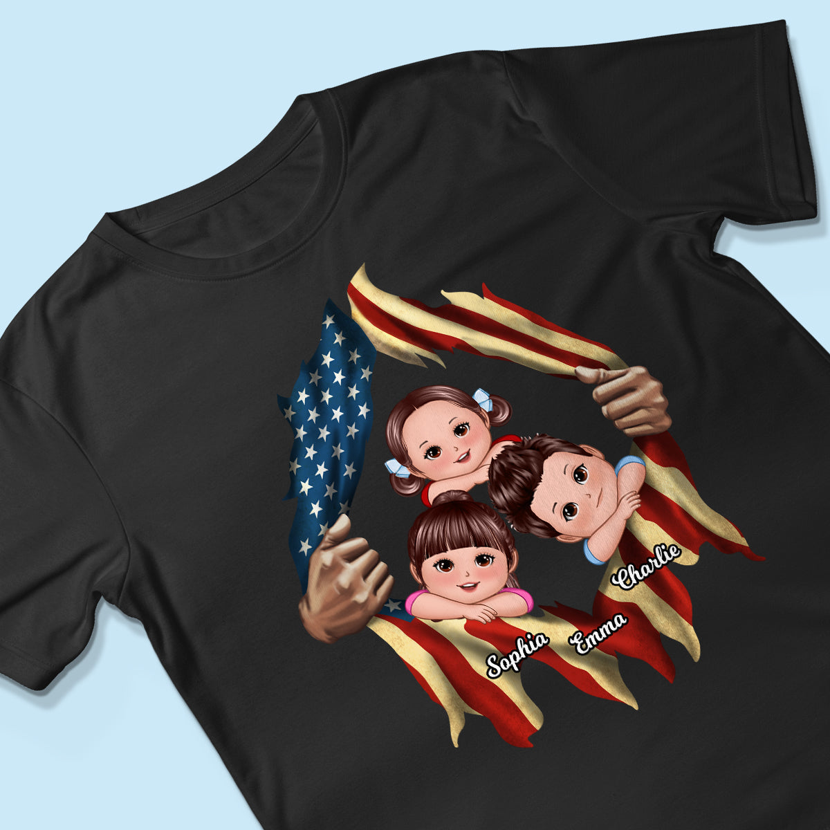 Dad Grandpa Cute Kids Hands Ripping Open Nation Flag Personalized Shirt