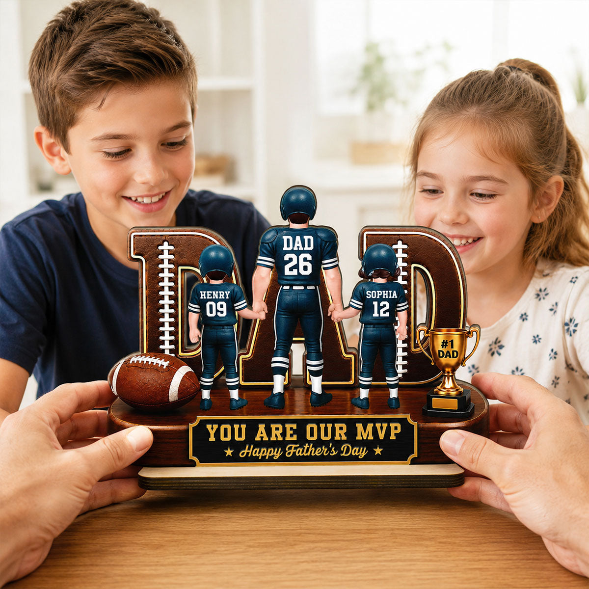 American Football No 1 Dad Legend Daddy's Dream Team - Personalized 2-Layered Wooden Plaque - Gift For Dad
