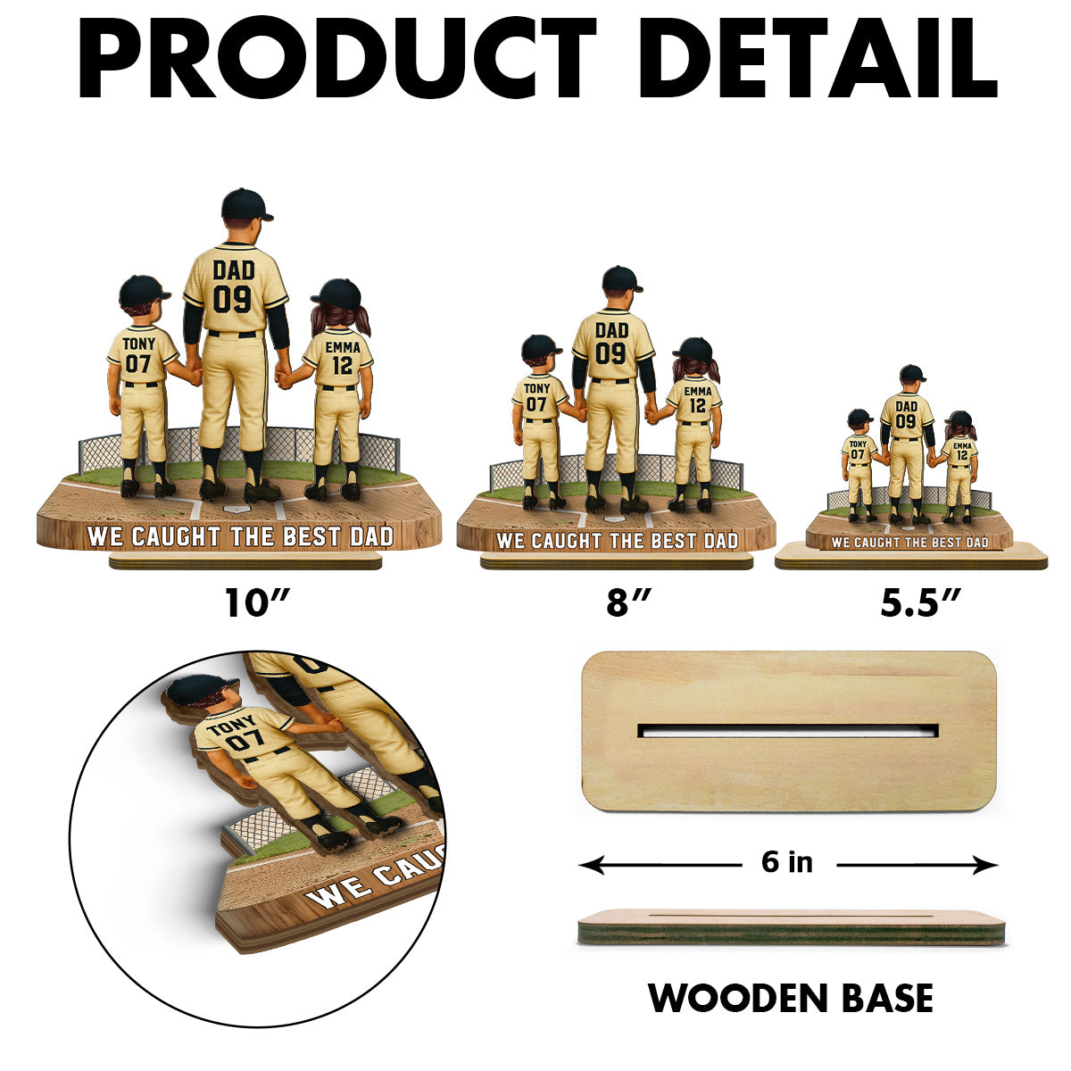 Daddy's Baseball Dream Team - Personalized 2-Layered Wooden Plaque - Gift For Baseball Dad