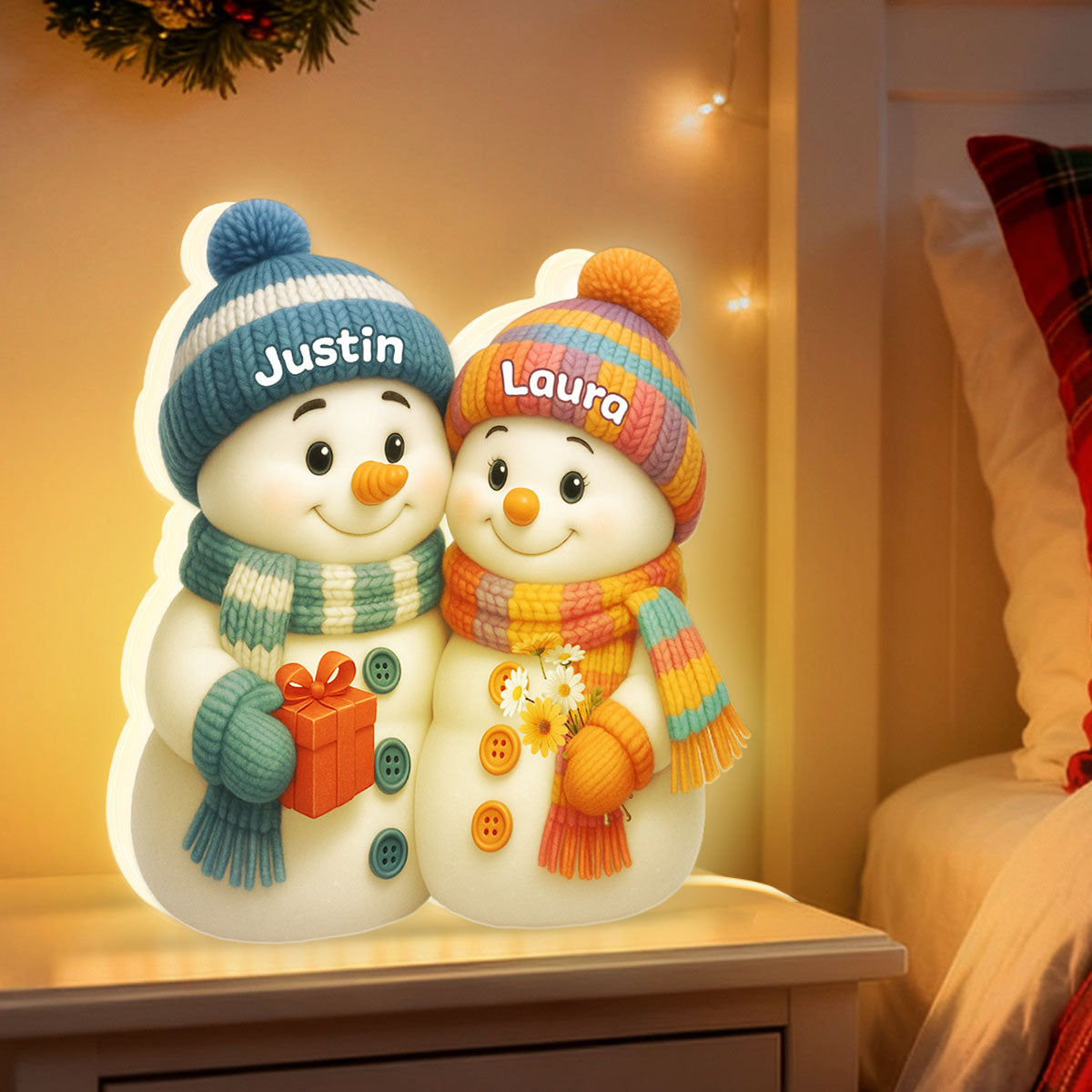 Snowman Couple Hugging - Personalized Light Box - Heartwarming Christmas Gift for him, Gift for her