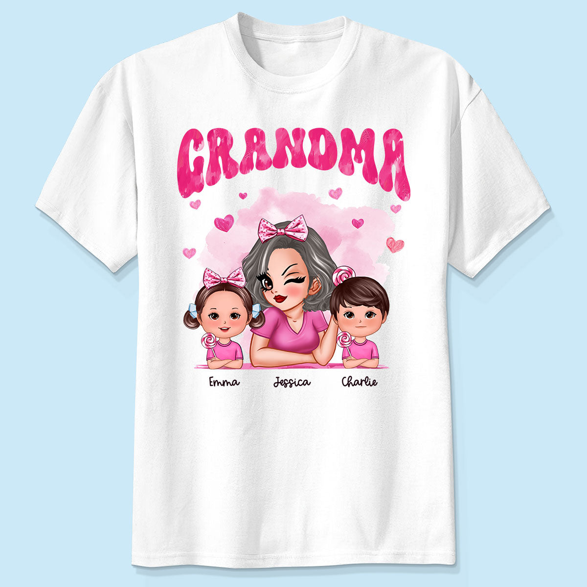 Pink Valentine's Grandma And Grandkids Personalized Shirt, Gift For Grandma