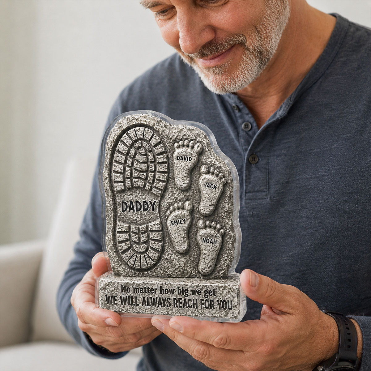 No Matter How Big We Get Always Reach For You Dad - Personalized Acrylic Block Plaque - Heartfelt Gift For Dad, Husband