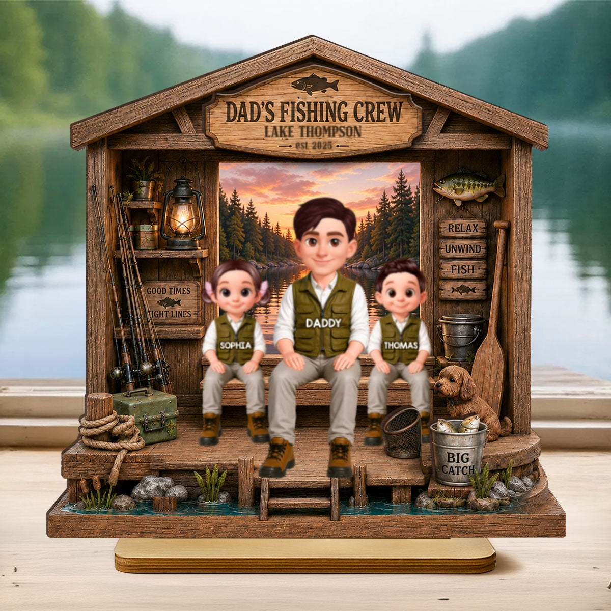 Daddy's Fishing Crew - Personalized 2-Layered Wooden Plaque - Gift for Dad, Husband
