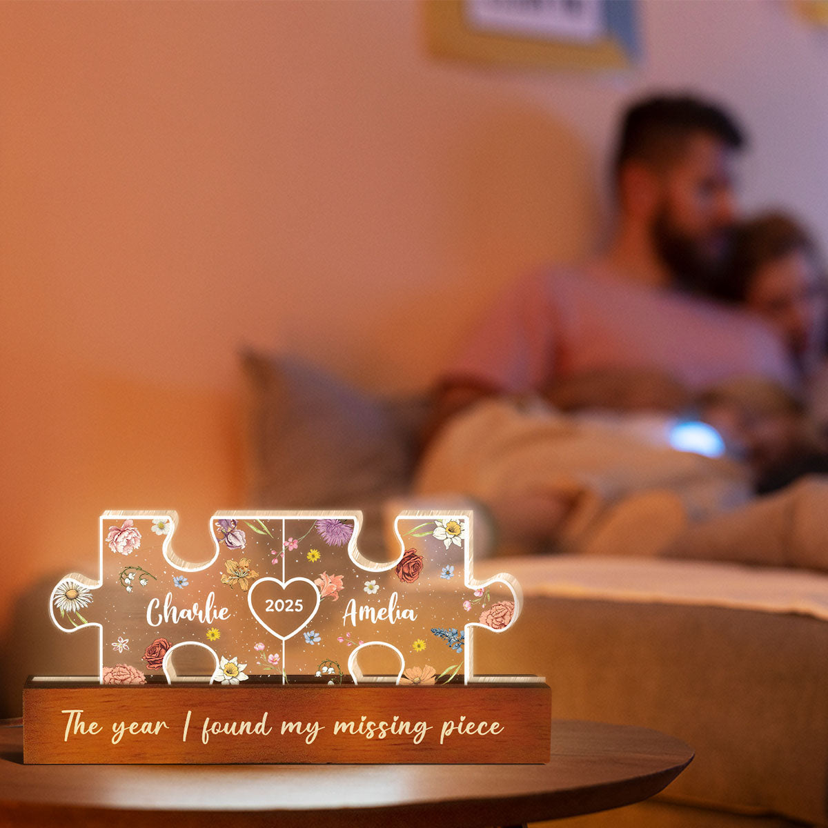 You Are My Missing Piece Couple Initials Floral Theme Personalized Acrylic LED Night Light, Heartfelt 2025 Gift, Anniversary Gift For Her, For Girlfriend, For Wife