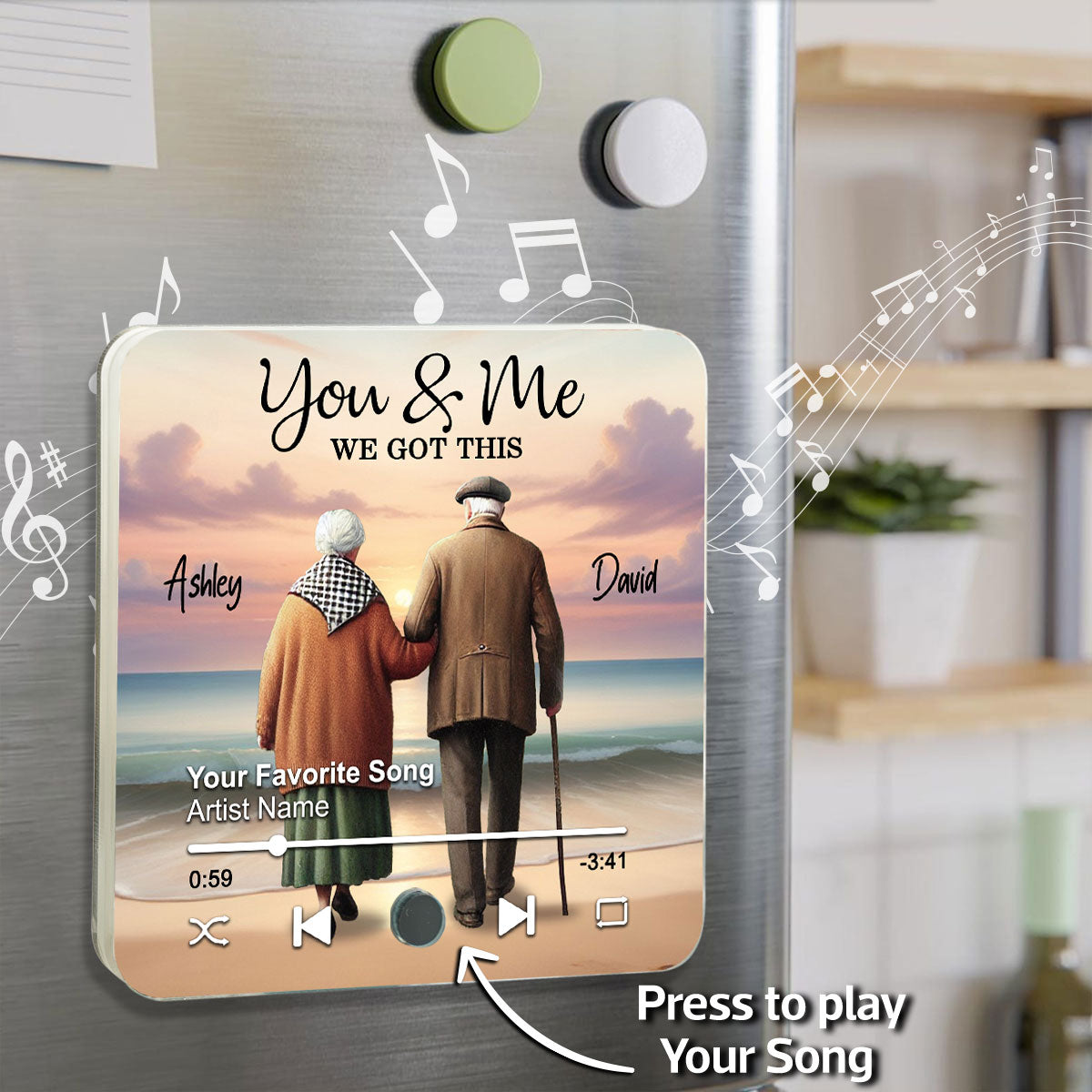 Eternal Love Couple Growing Old Together Beach Landscape Personalized Music Fridge Magnet