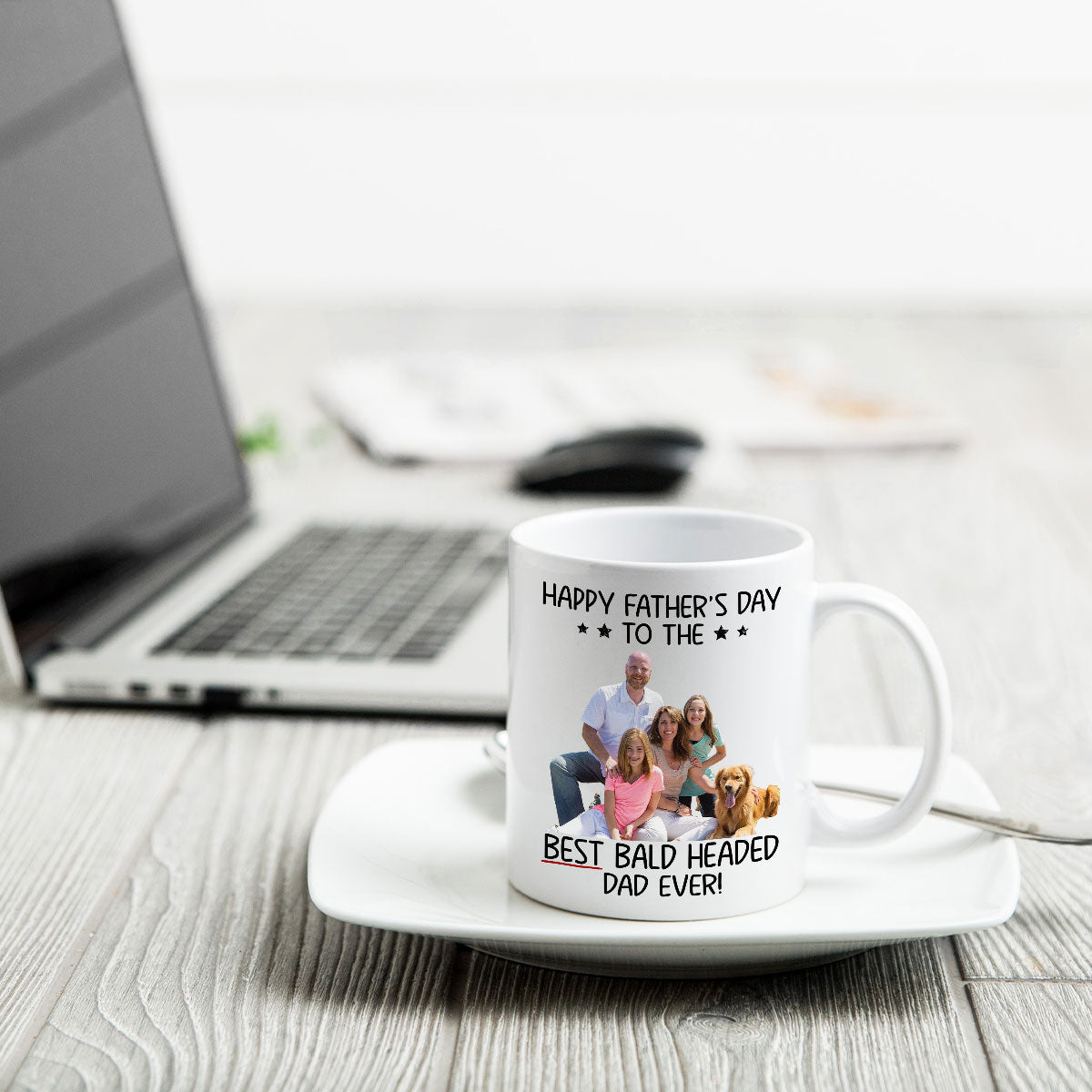 Behind Spoiled Daughter Is Bald Headed Father Photo Inserted Funny Fatherās Day Gift For Dad Personalized Mug