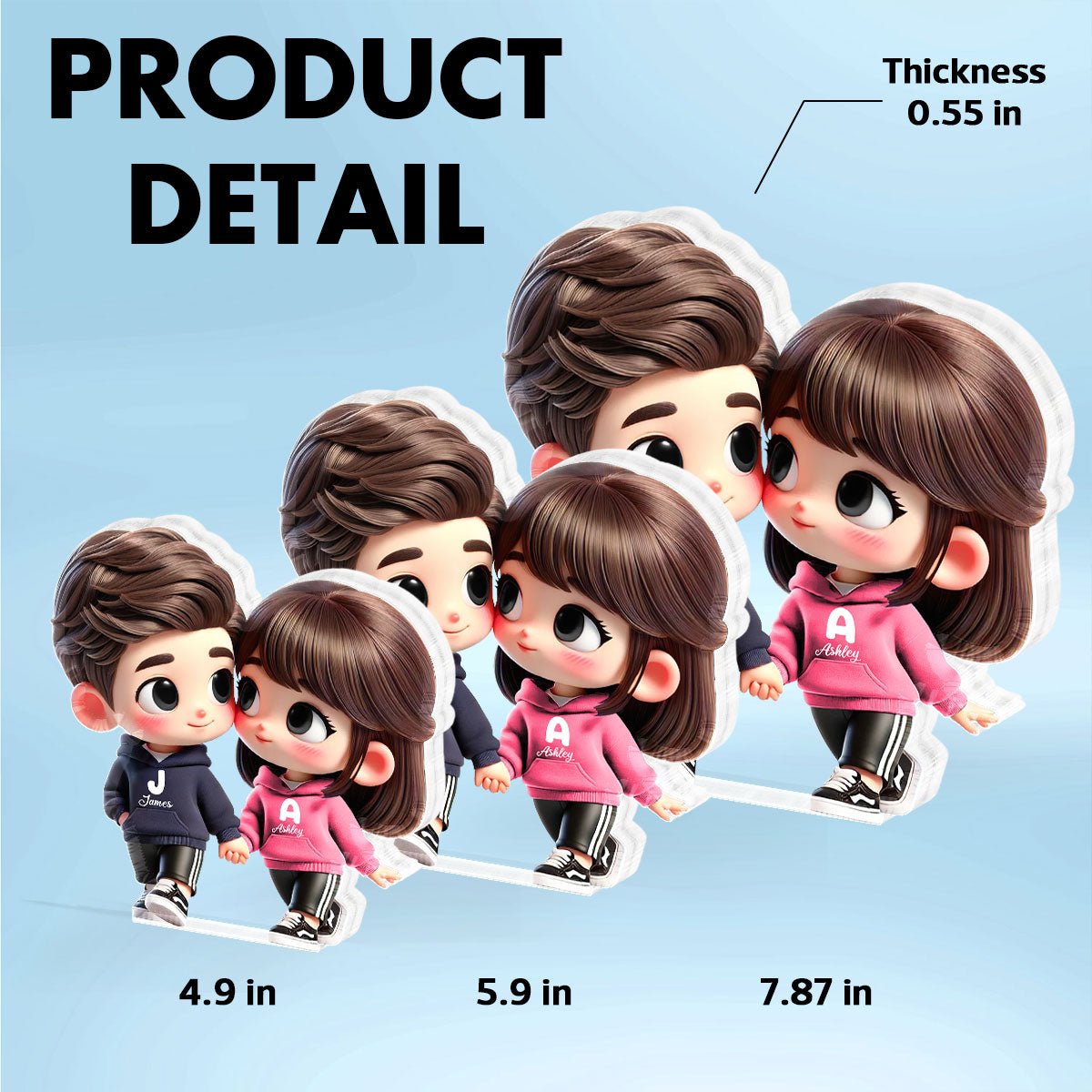 3D Effect Cute Cartoon Couple Holding Hands Personalized Acrylic Block Plaque, Anniversary & Gift for him, Gift for her