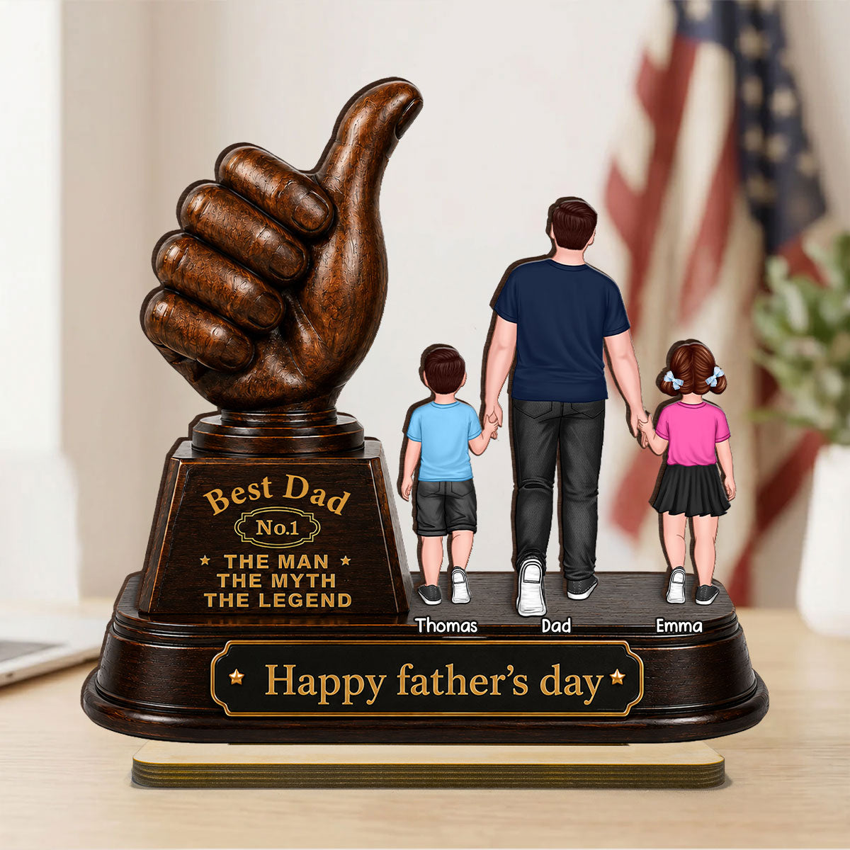 No. 1 Dad Grandpa Trophy - Personalized 2-Layered Wooden Plaque - Gift for Dad, Husband