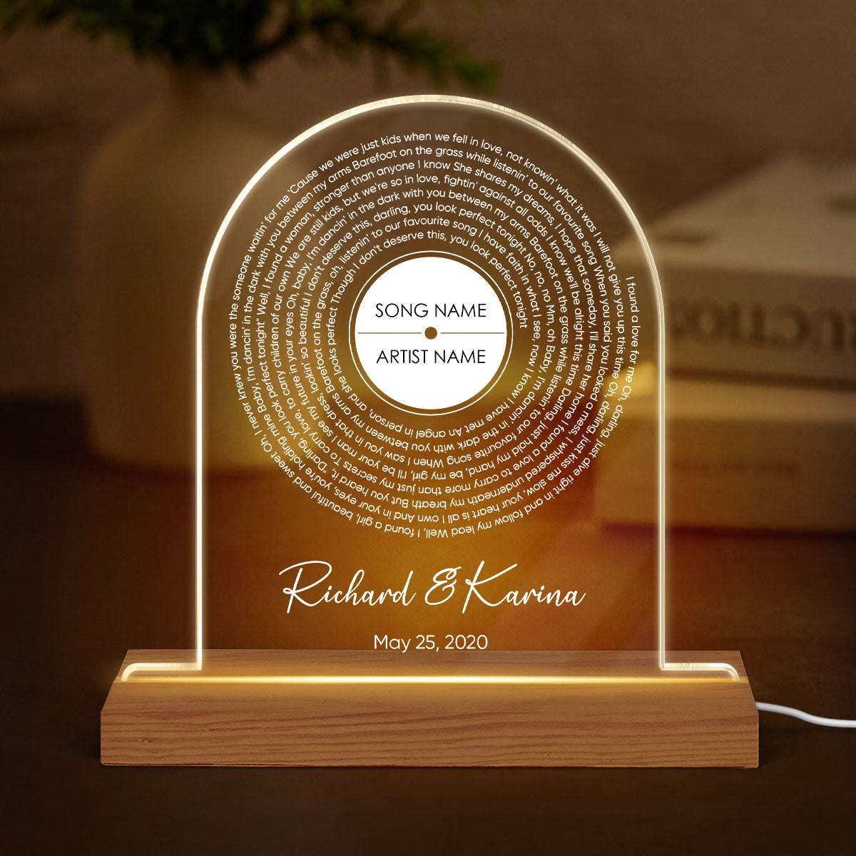 Personalized Vinyl Record Song with Lyrics on Acrylic LED Night Light, Gift, Personalized Gift for Her, Gift for Him, Wedding Song Gift