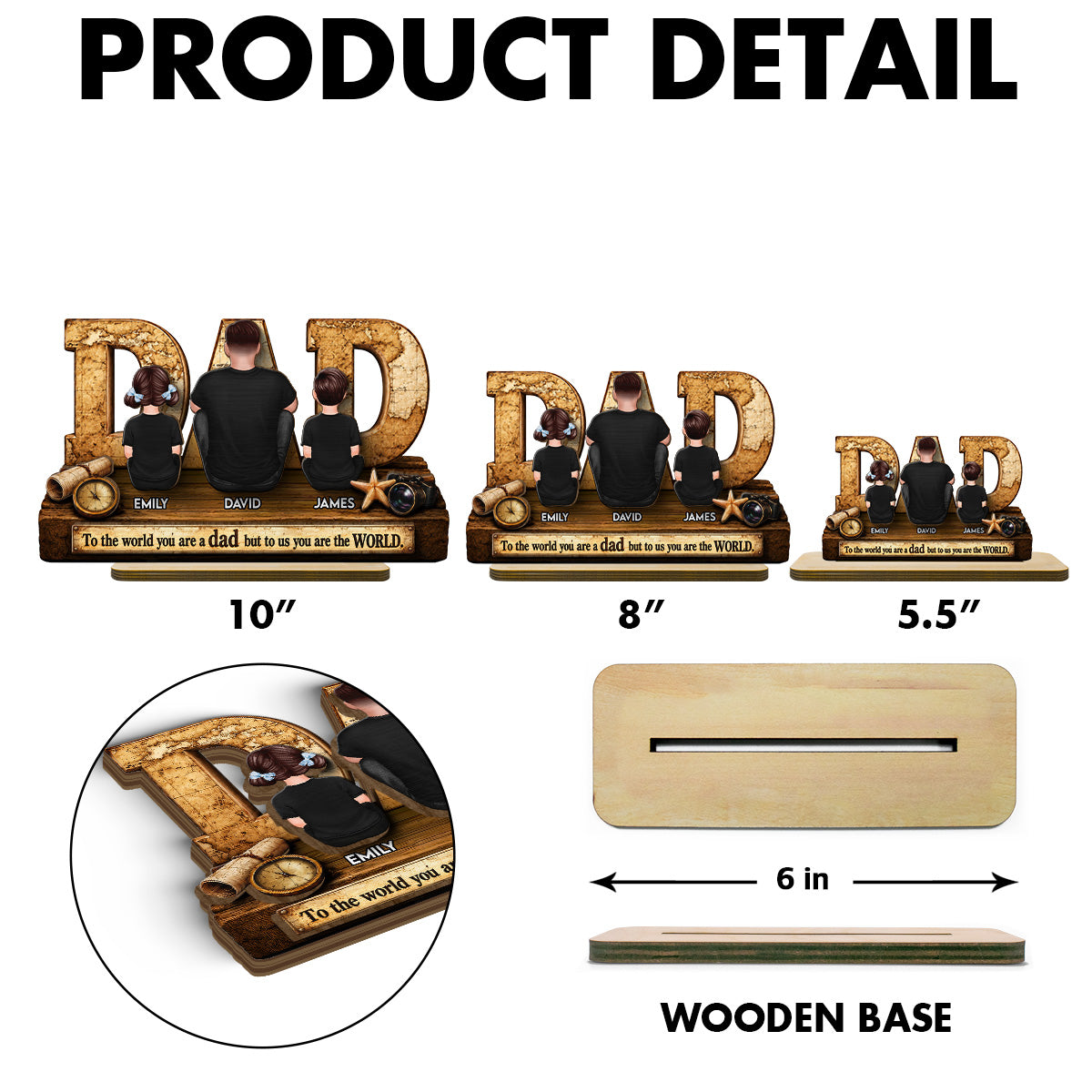 World Best Dad 2D Flat - Personalized Wooden Plaque - Gift for Dad, Husband