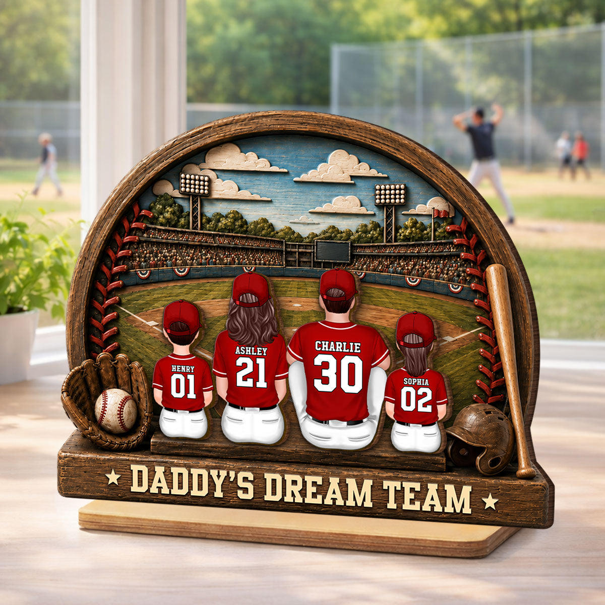 Retro Vintage Baseball Daddy's Dream Team - Personalized 2-Layered Wooden Plaque - Gift For Dad
