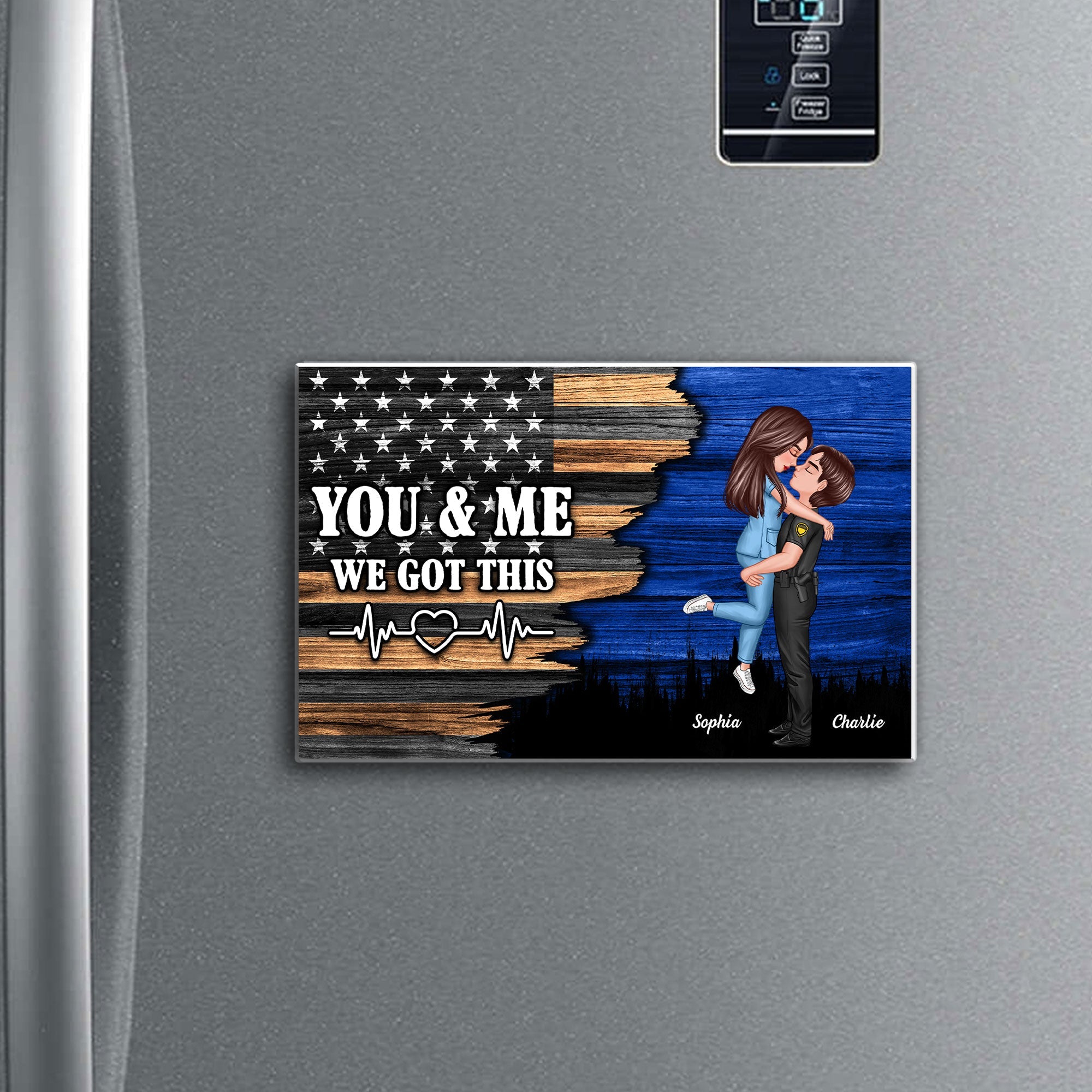 Hero Couple Hugging Kissing Half Flag Gift by Occupation Gift For Her Gift For Him Personalized Acrylic Fridge Magnet
