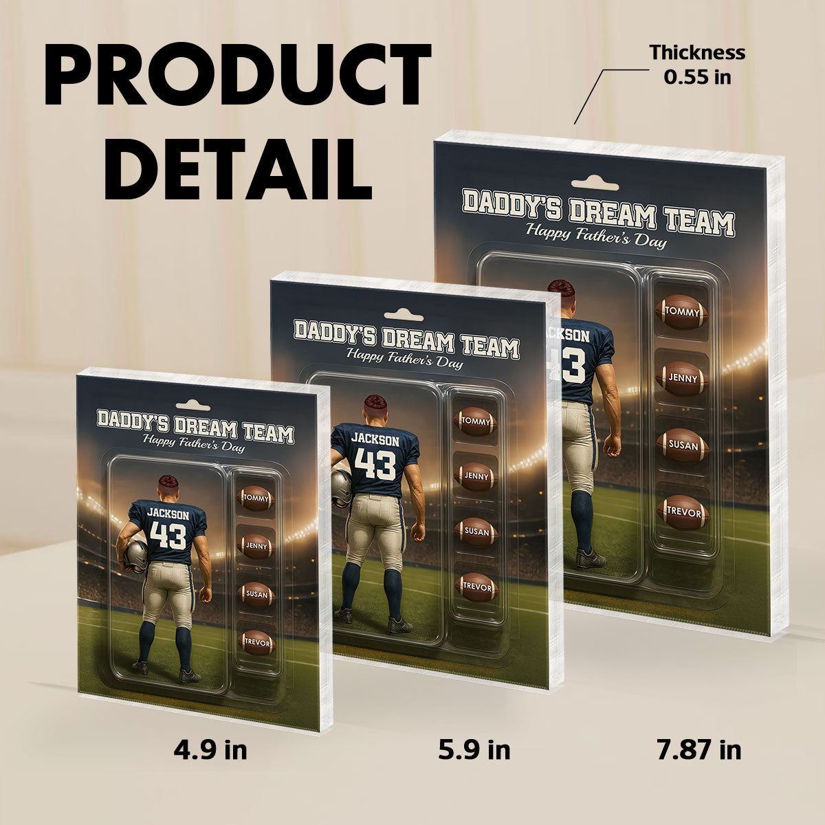 Custom Figure Football Dad With Kids' Names Personalized Acrylic Block Plaque, Perfect 2025 Gift For Him, For Dad, For Husband, For Football Lover