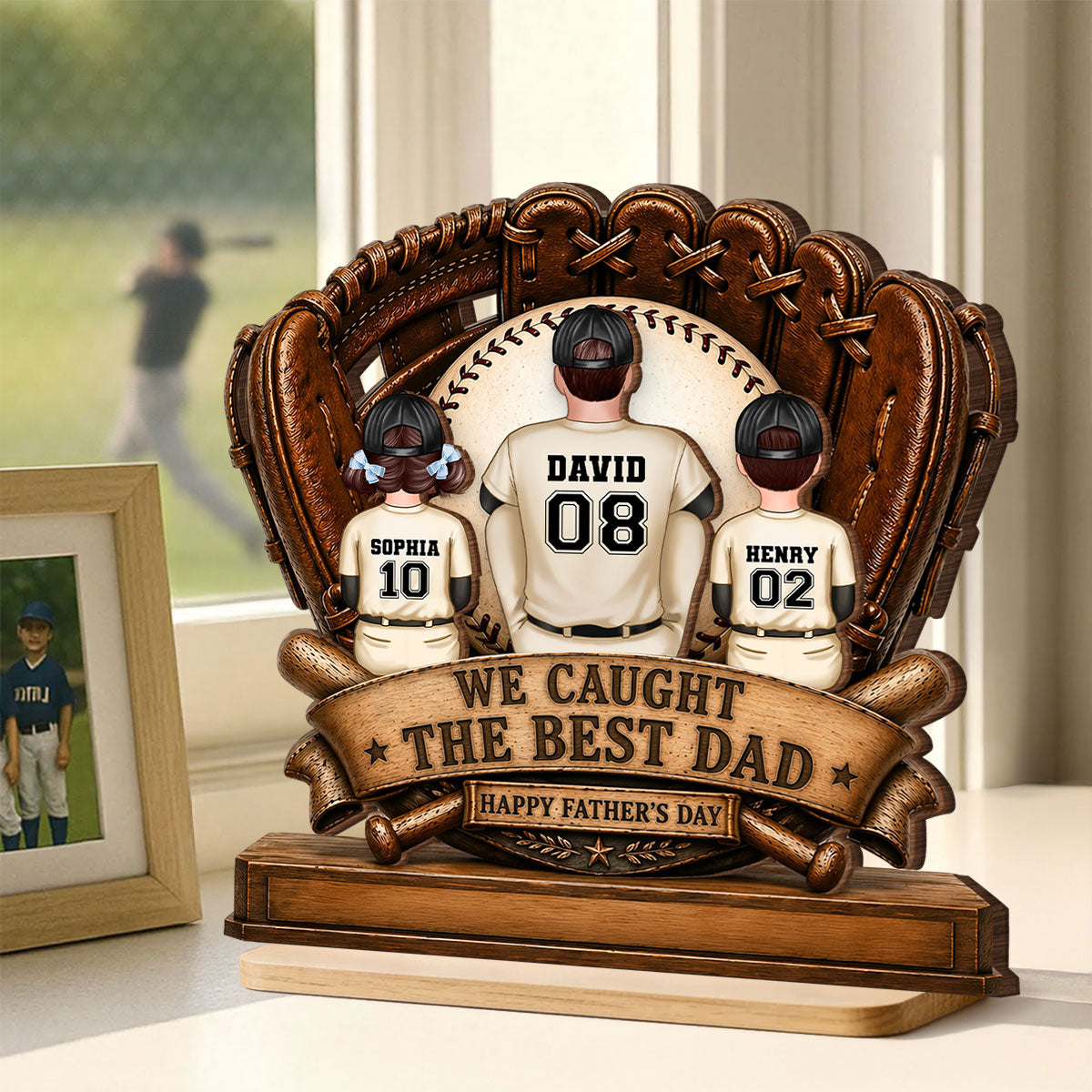 We Caught the Best Dad Fathers & Children Sitting - Personalized 2-Layered Wooden Plaque - Gift for Husband, Dad