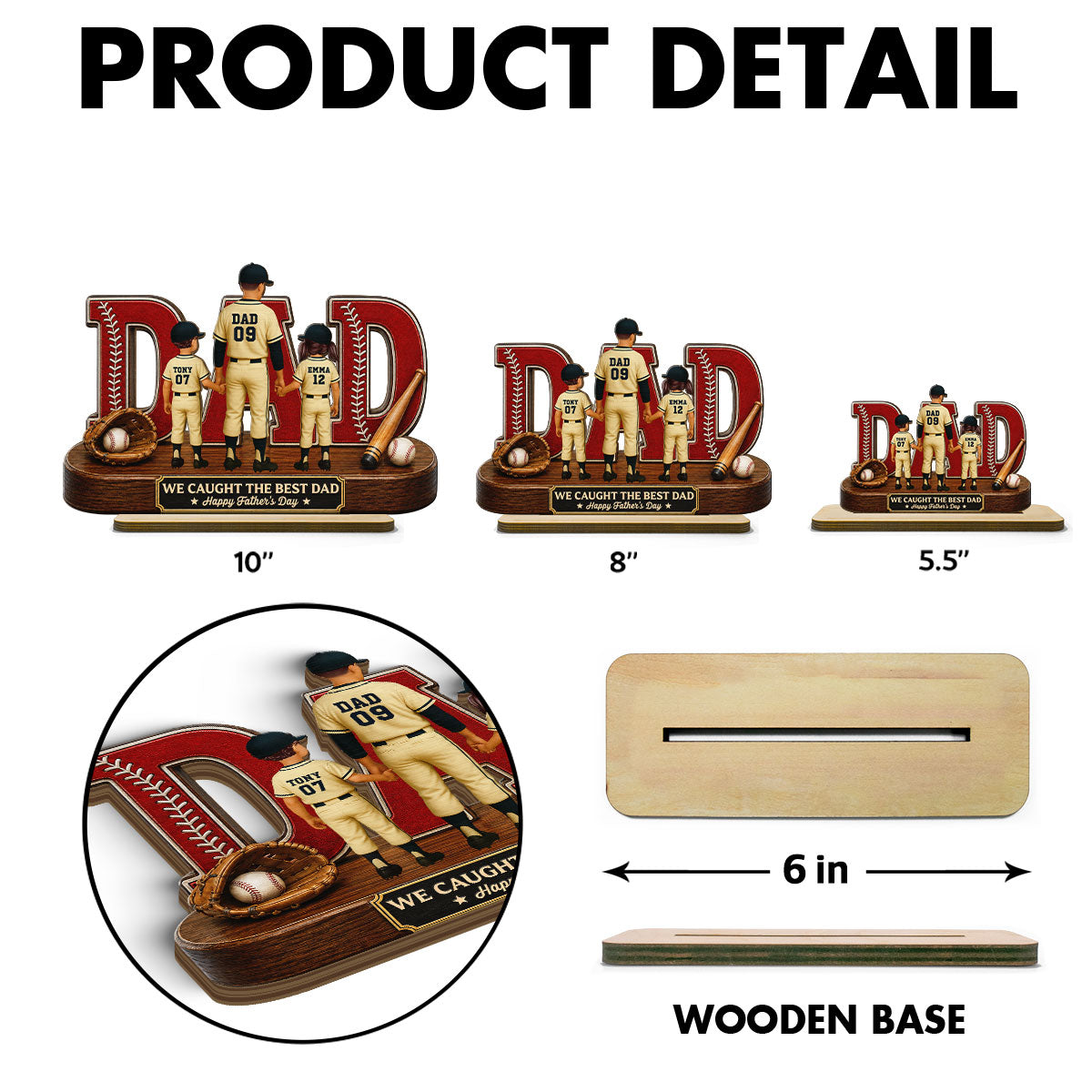 Baseball Dad Legend We Caught The Best Dad - Personalized 2-Layered Wooden Plaque - Gift For Dad