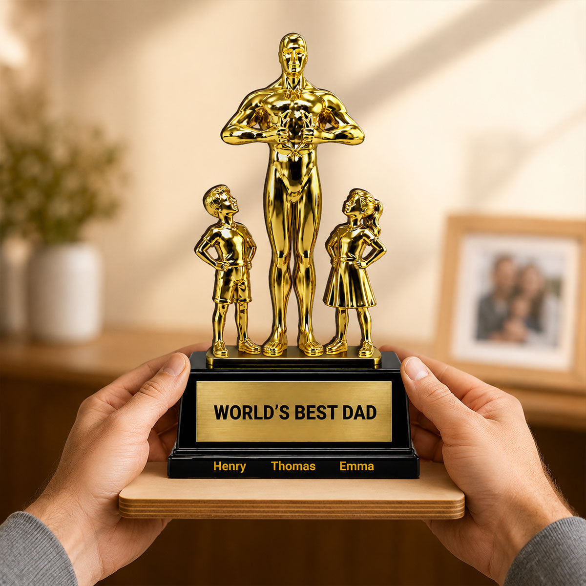 World's Best Dad Trophy - Personalized 2-Layered Wooden Plaque - Gift for Dad, Husband