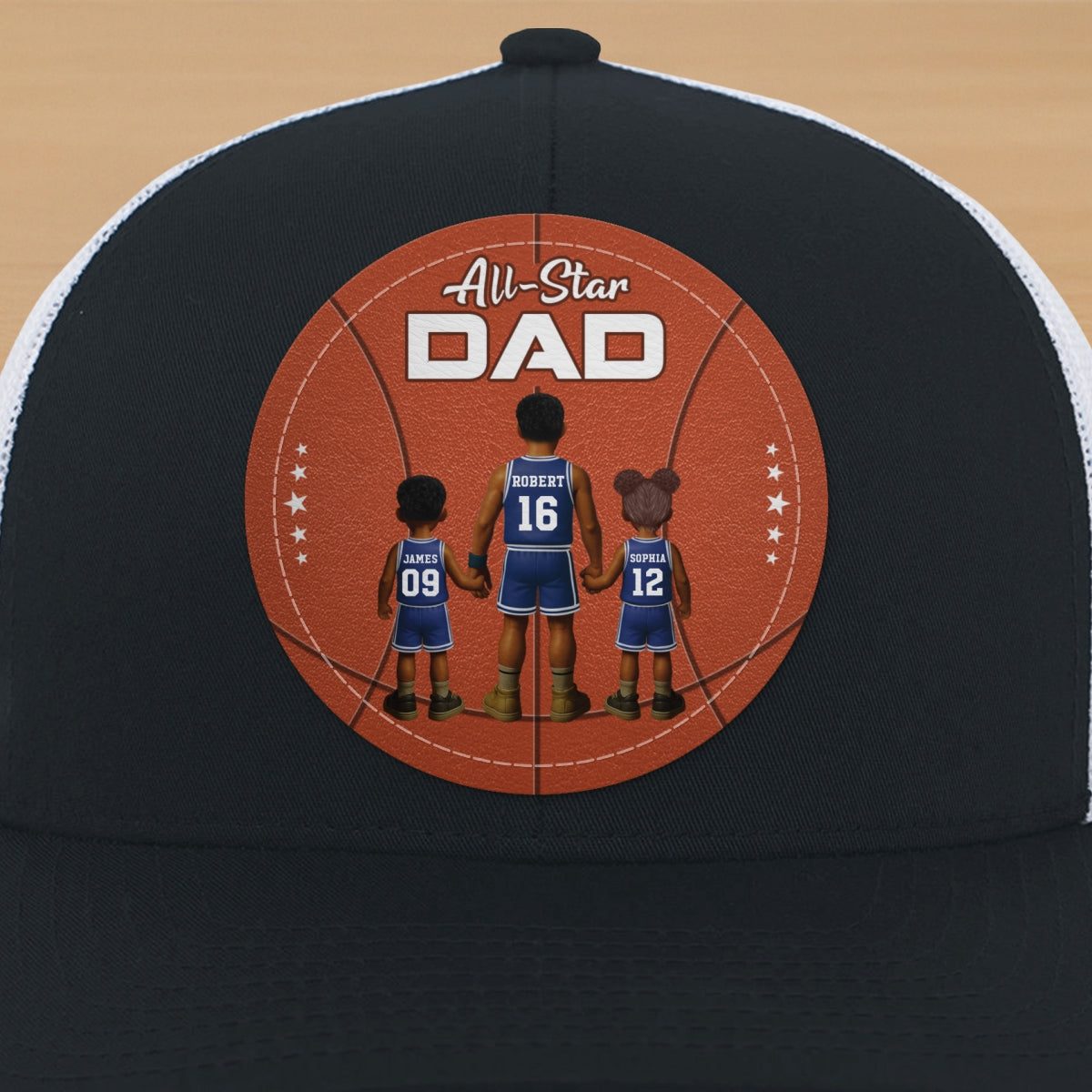 All-Star Dad Basketball Dad & Kids Personalized Leather Patch Hat
