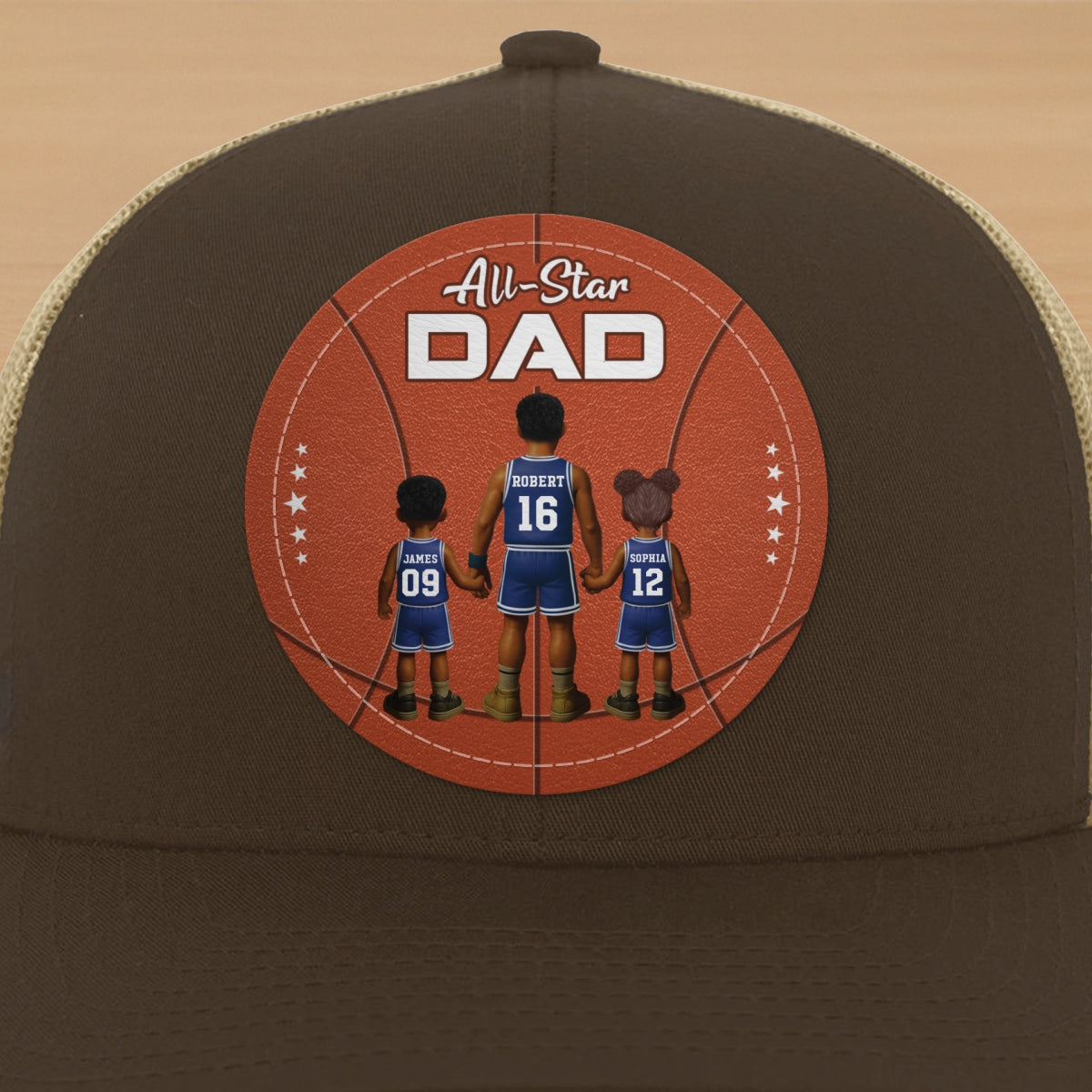 All-Star Dad Basketball Dad & Kids Personalized Leather Patch Hat
