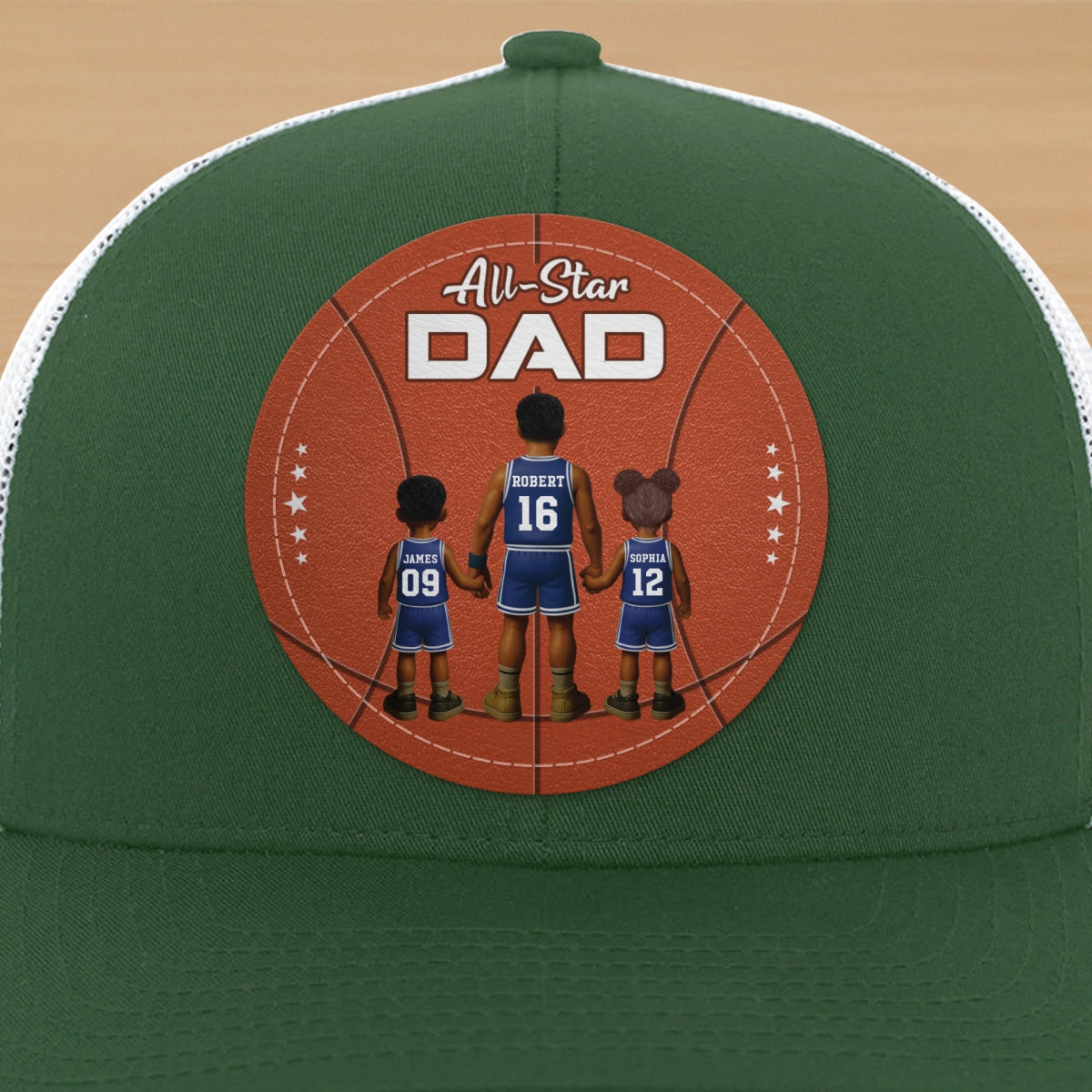 All-Star Dad Basketball Dad & Kids Personalized Leather Patch Hat
