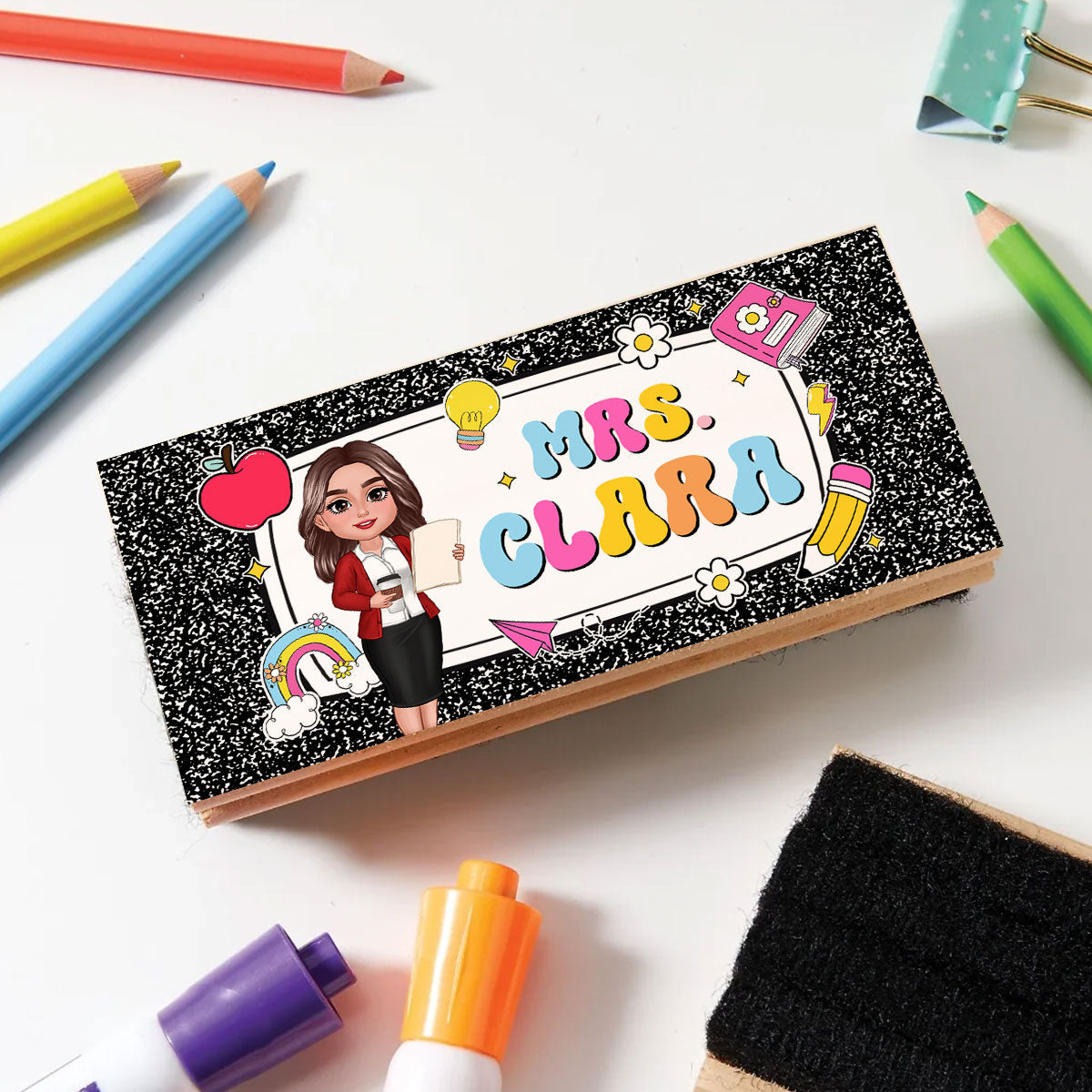 Teacher Composition Book Pattern Personalized Chalkboard/Whiteboard Eraser with Marker, Teacher Appreciation Gift, Back To School Gift