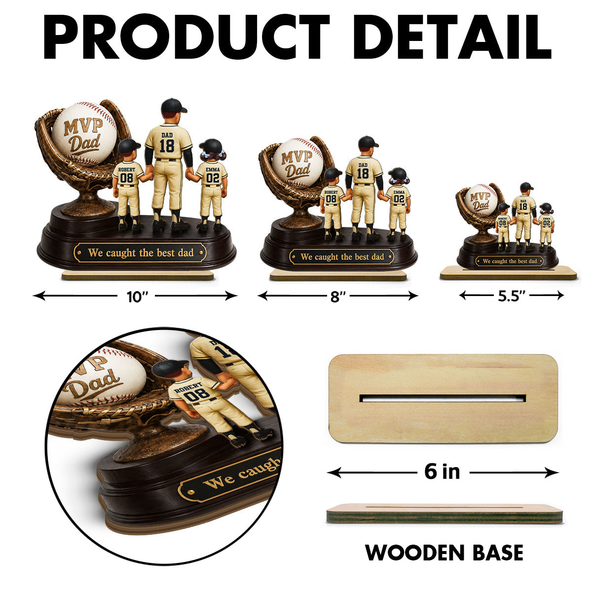 We Caught the Best Dad Baseball Trophy - Personalized 2-Layered Wooden Plaque - Gift for Dad, Husband
