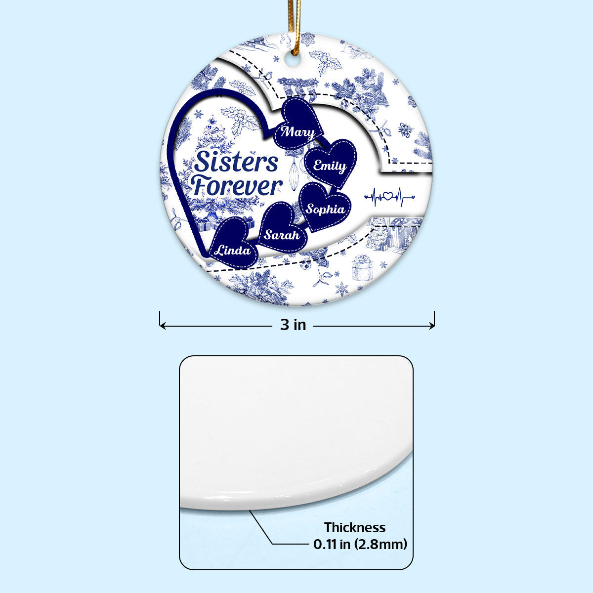 Sisters With Hearts Toile De Jouy Style Personalized Circle Ornament