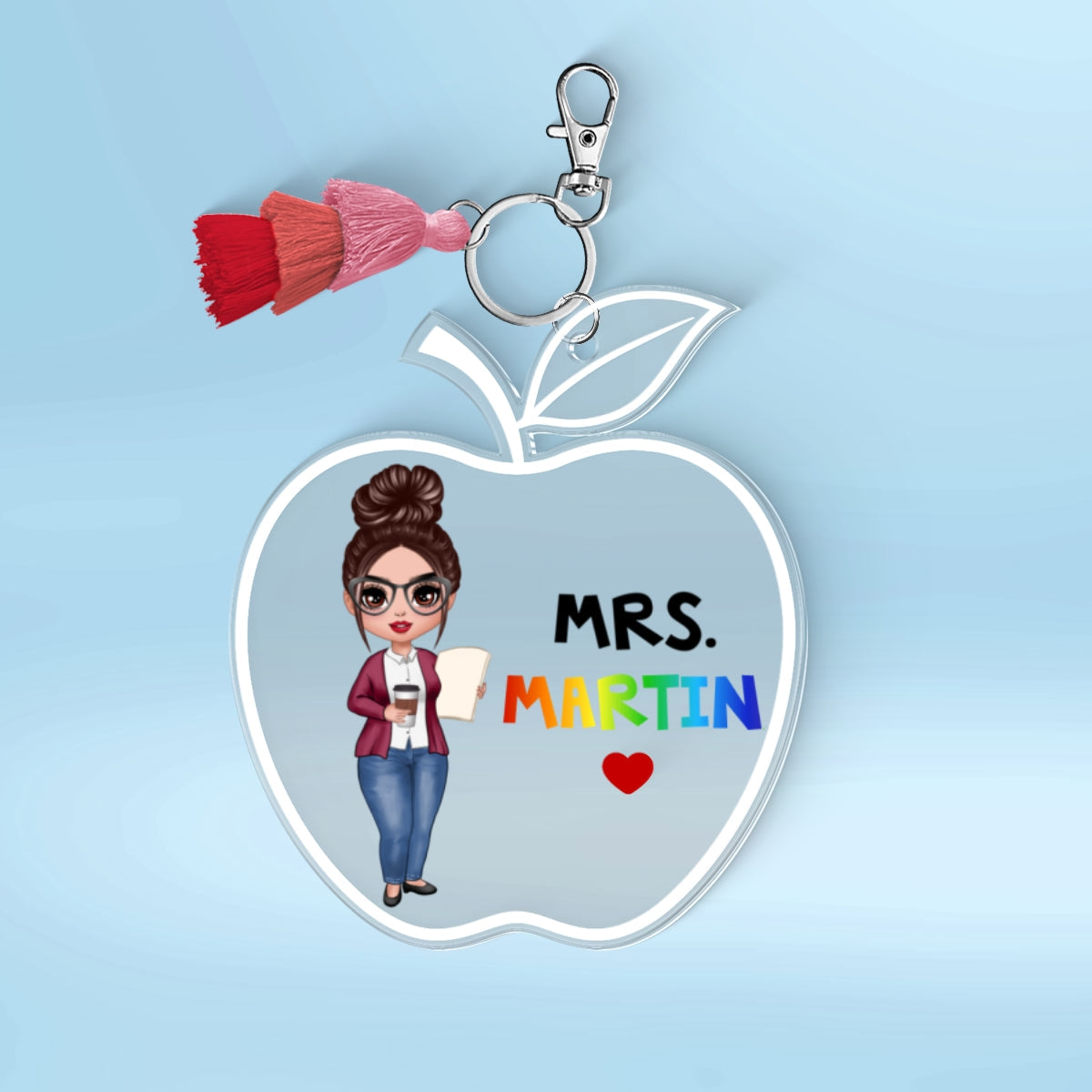 Doll Teacher Apple Shaped Personalized 2-Layer Acrylic Keychain