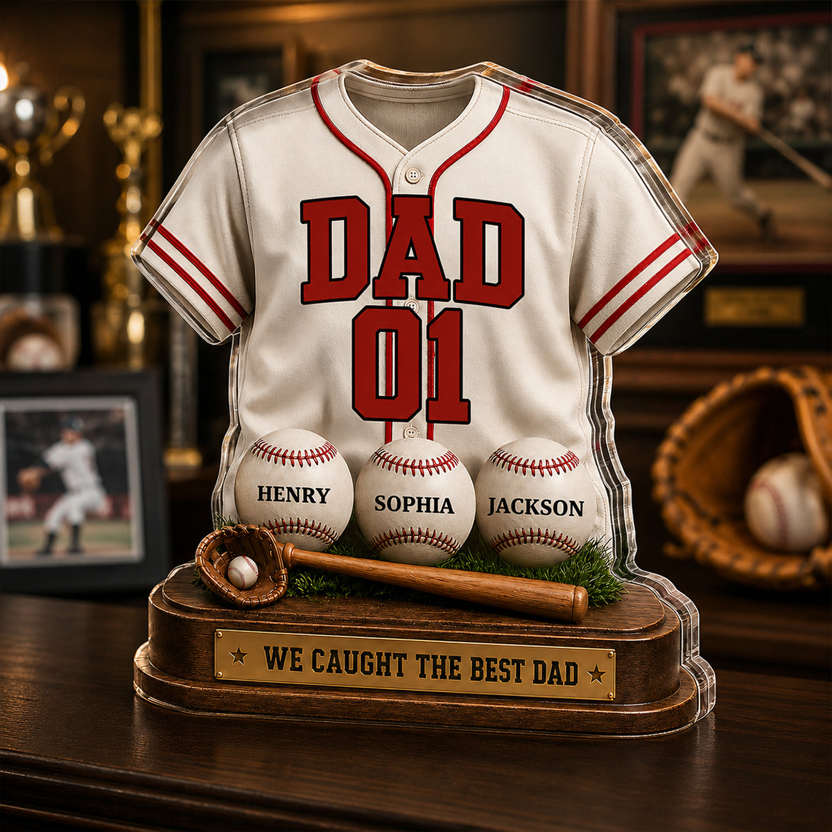 Baseball Dad Legend We Caught The Best Dad - Personalized Acrylic Block Plaque - Gift For Dad, Husband