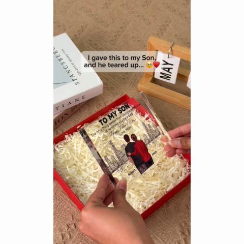 To My Son From Mom Happy Skyline Personalized Rectangle Acrylic Block Plaque