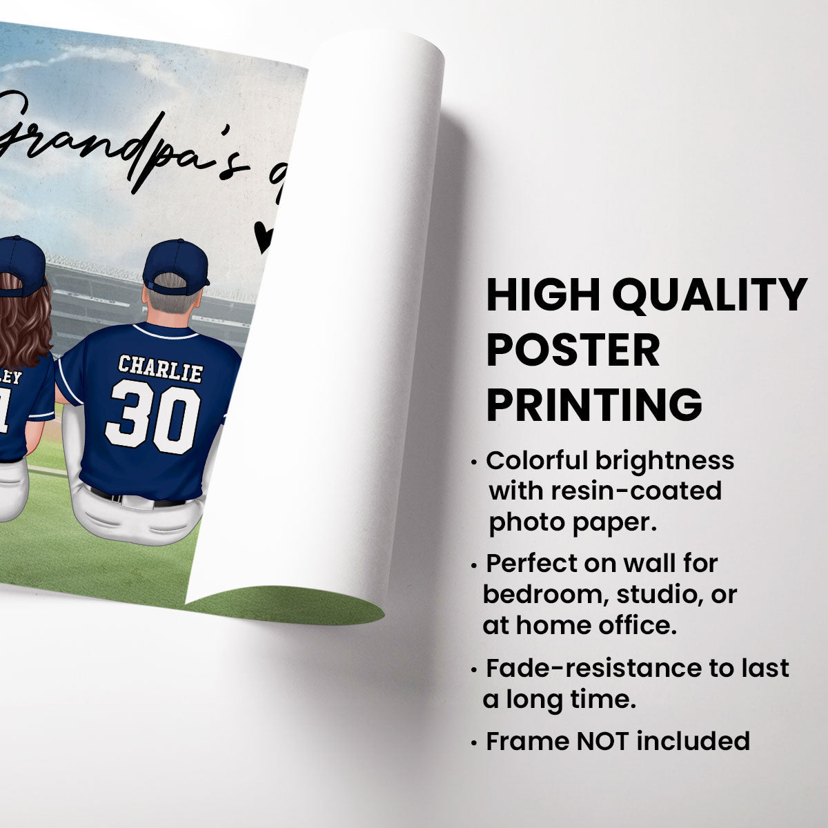 Grandpa's Team Baseball Family Sitting Personalized Poster, Father's Day Gift For Grandpa, Dad, Husband