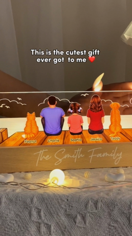 Family Sitting On The Bridge Personalized Acrylic Block LED Night Light, Gift For Family