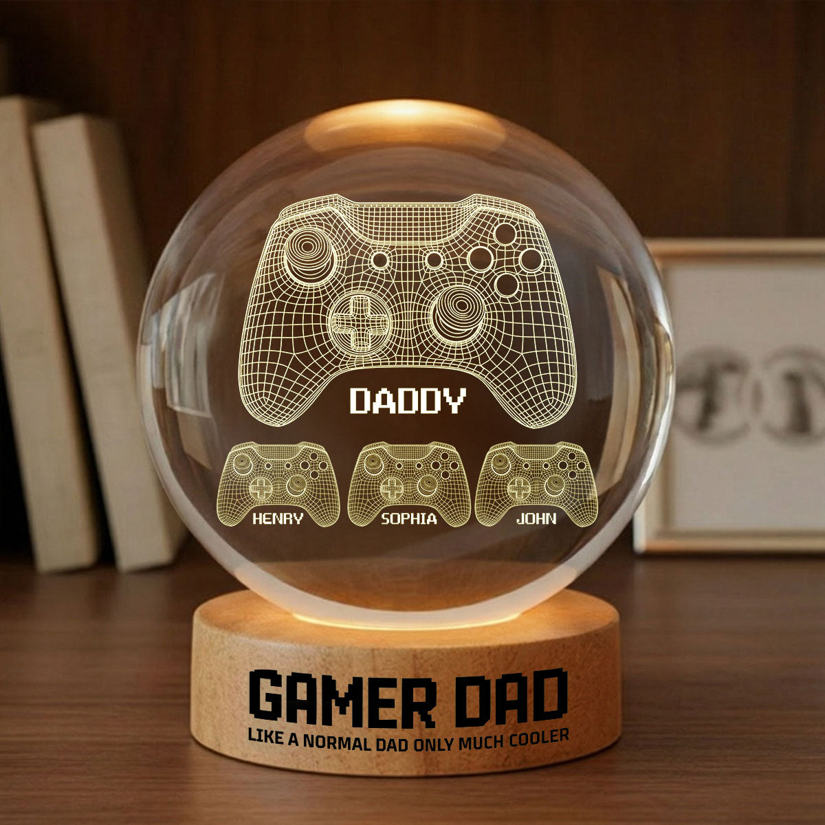 Gamer Dad Like A Normal Dad But Cooler - Personalized Crystal Ball LED Night Light - Gift For Dad