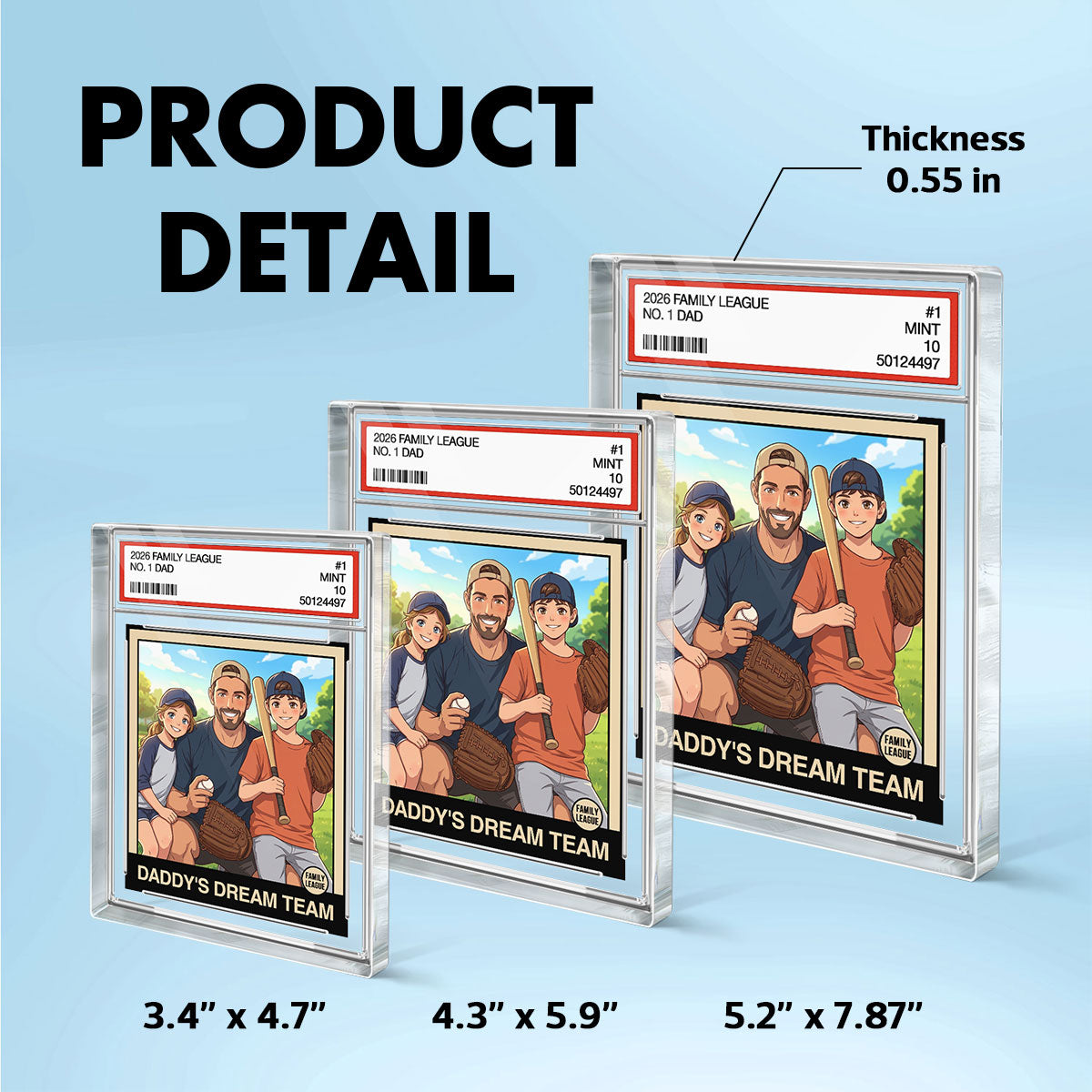 Cartoon Style Baseball Daddy's Dream Team Trading Card - Personalized Acrylic Block Plaque - Gift For Baseball Dad, Husband