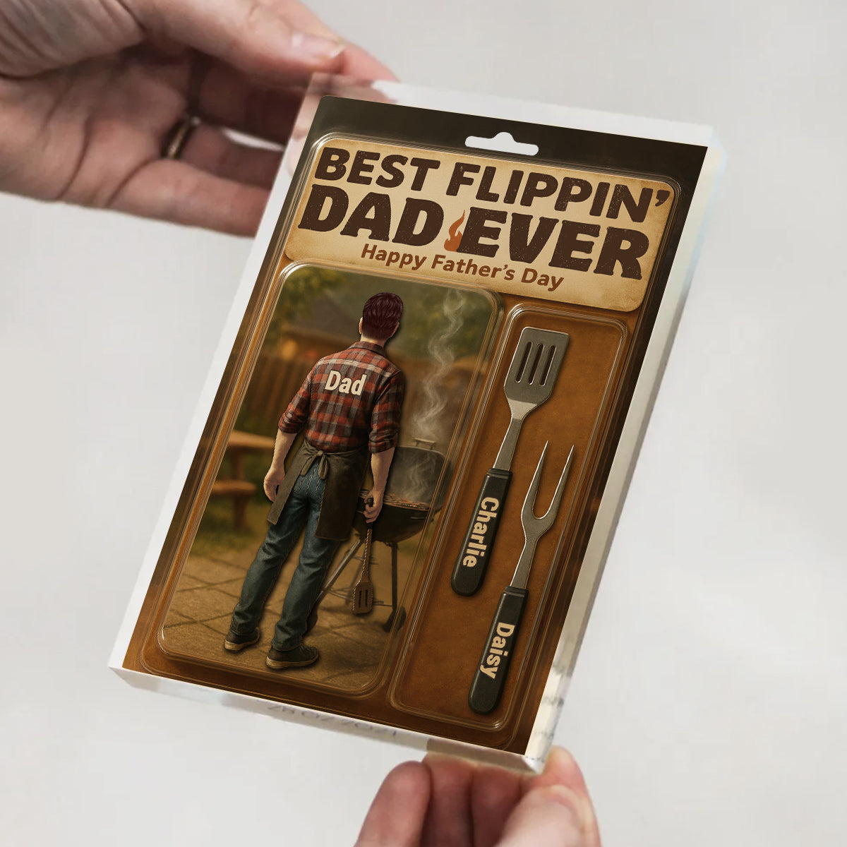 Best Flippin' Dad Ever With Kids' Names Custom Figure Personalized Acrylic Block Plaque, Unique Gift For Him, For Dad, For Grandpa