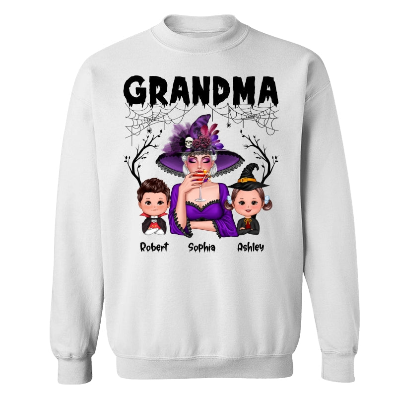 Halloween Grandma Mom Kids Spider Net And Bats Personalized Shirt