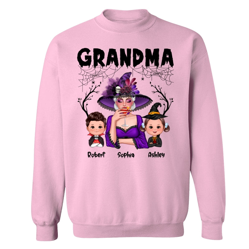 Halloween Grandma Mom Kids Spider Net And Bats Personalized Shirt