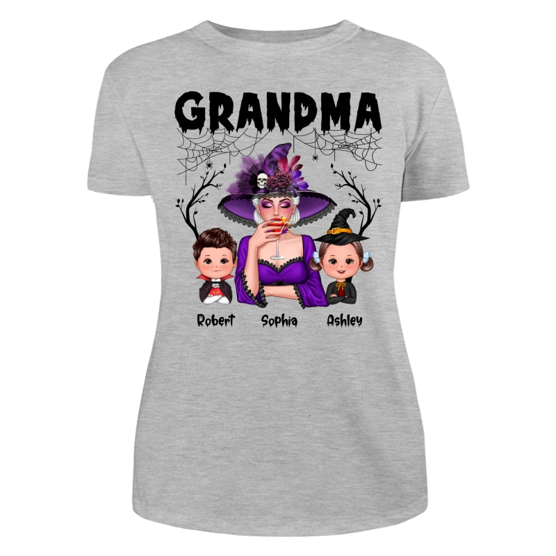 Halloween Grandma Mom Kids Spider Net And Bats Personalized Shirt