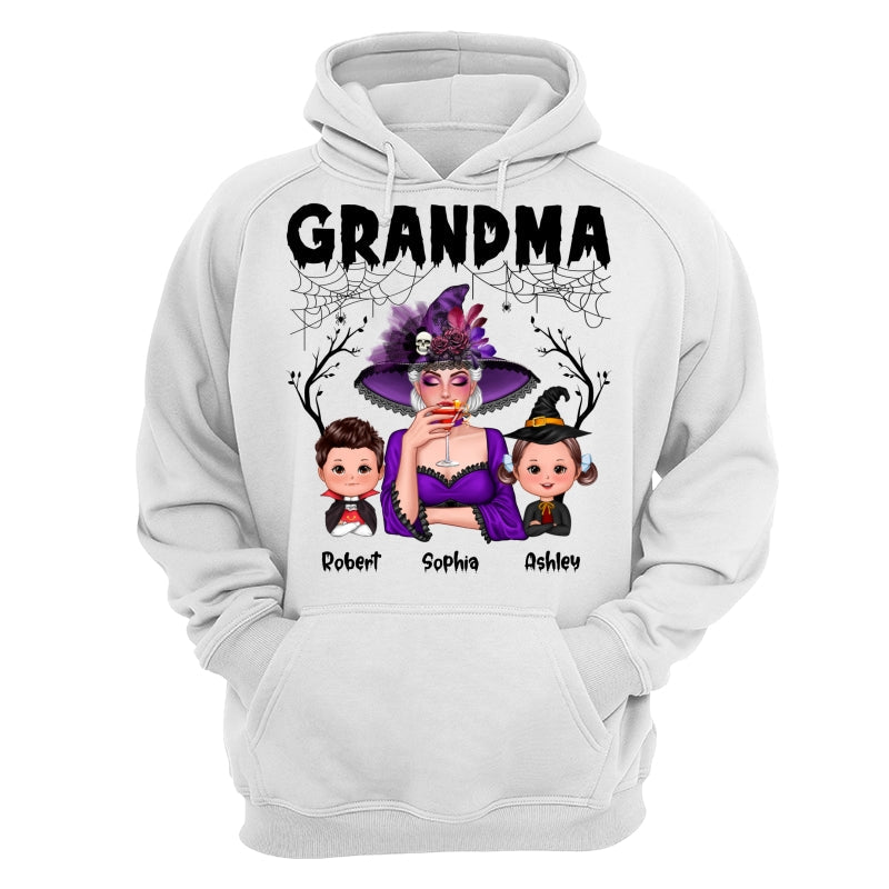 Halloween Grandma Mom Kids Spider Net And Bats Personalized Shirt
