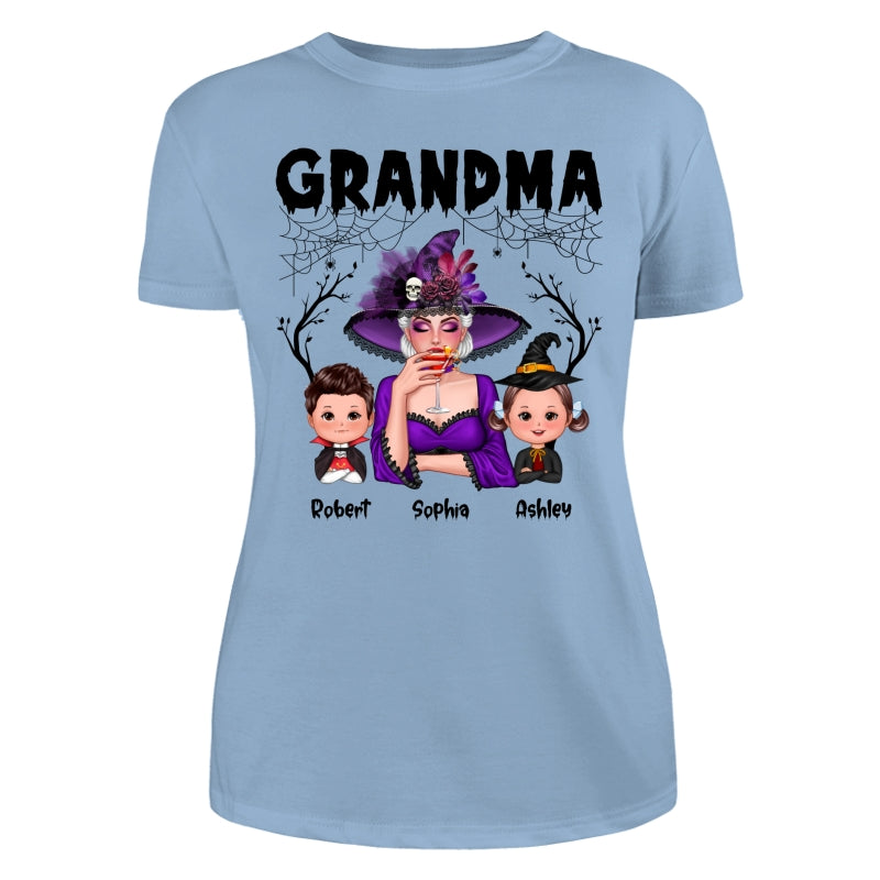 Halloween Grandma Mom Kids Spider Net And Bats Personalized Shirt