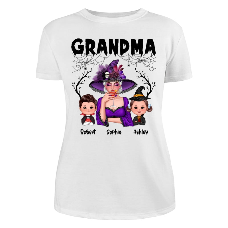 Halloween Grandma Mom Kids Spider Net And Bats Personalized Shirt