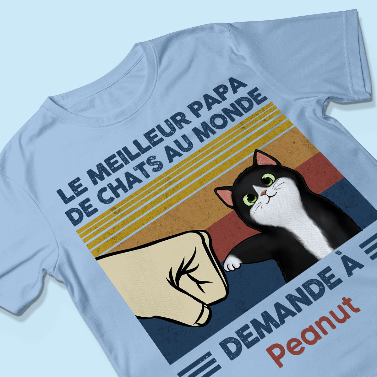 Cadeau parfait pour les papas de chats – T-shirt personnalis avec check de poing avec votre chat