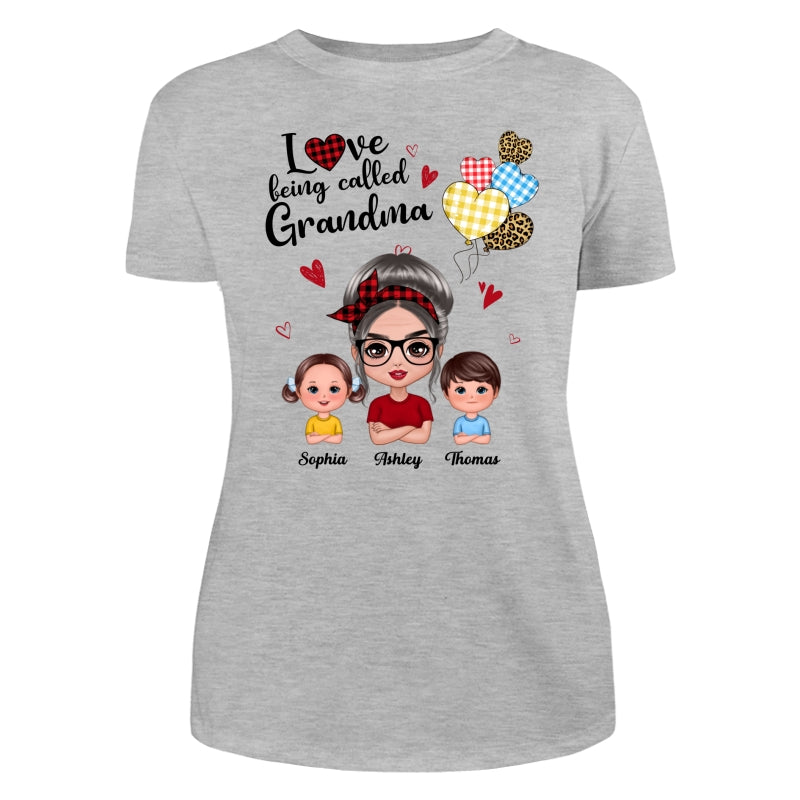 Love Being Called Grandma Doll Grandma Grandkids Colorful Checkered Hearts Personalized Shirt