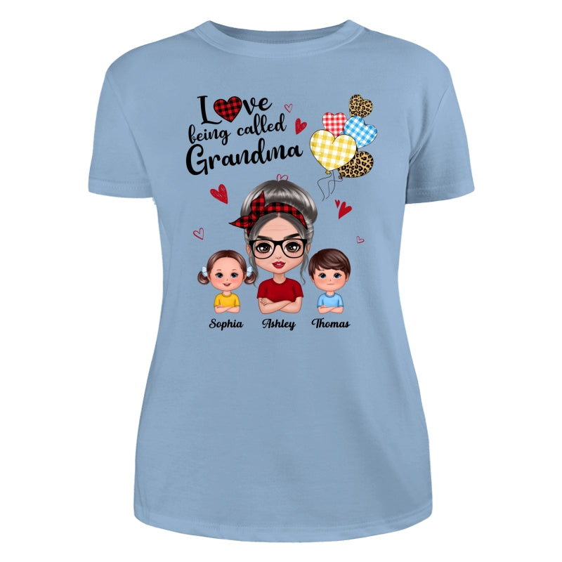 Love Being Called Grandma Doll Grandma Grandkids Colorful Checkered Hearts Personalized Shirt