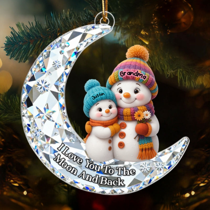 Love my Grandkid to the Moon and Back 3D Crystal Effect - Personalized Acrylic Ornament - Christmas Gift for Grandma, Grandkids