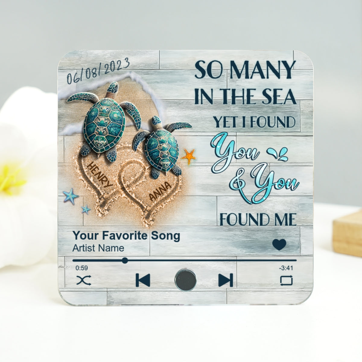 I Found You & You Found Me Sea Turtles Personalized Music Fridge Magnet, Gift For Couple