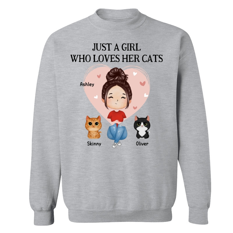 Pink Heart Watercolor Woman Sitting With Watercolor Cute Cats Personalized Shirt