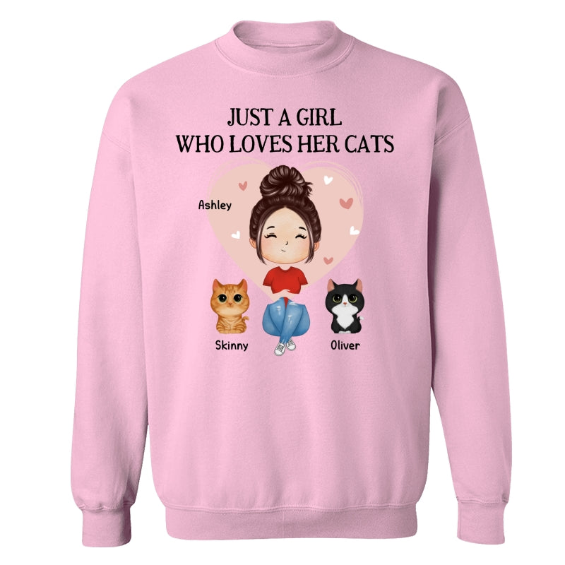 Pink Heart Watercolor Woman Sitting With Watercolor Cute Cats Personalized Shirt