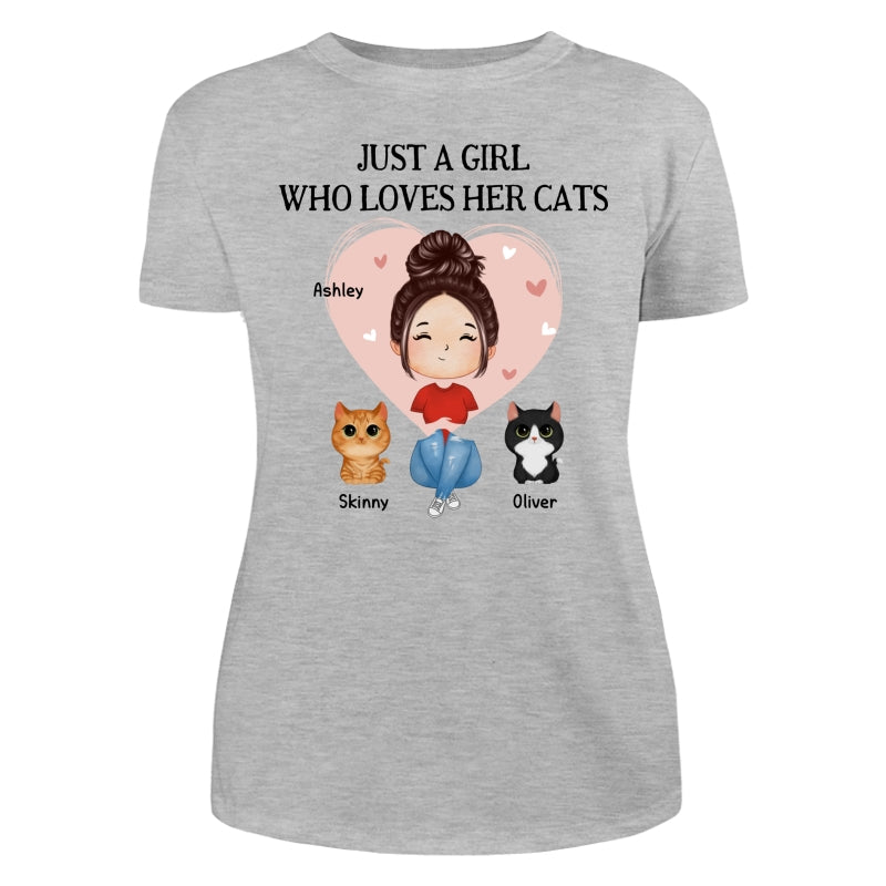 Pink Heart Watercolor Woman Sitting With Watercolor Cute Cats Personalized Shirt