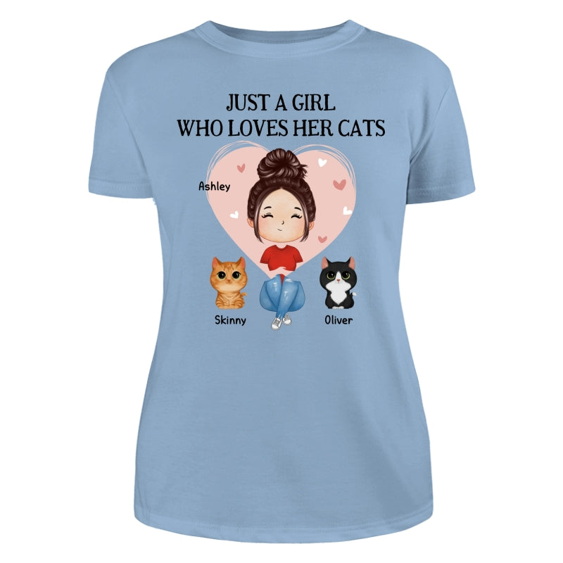 Pink Heart Watercolor Woman Sitting With Watercolor Cute Cats Personalized Shirt