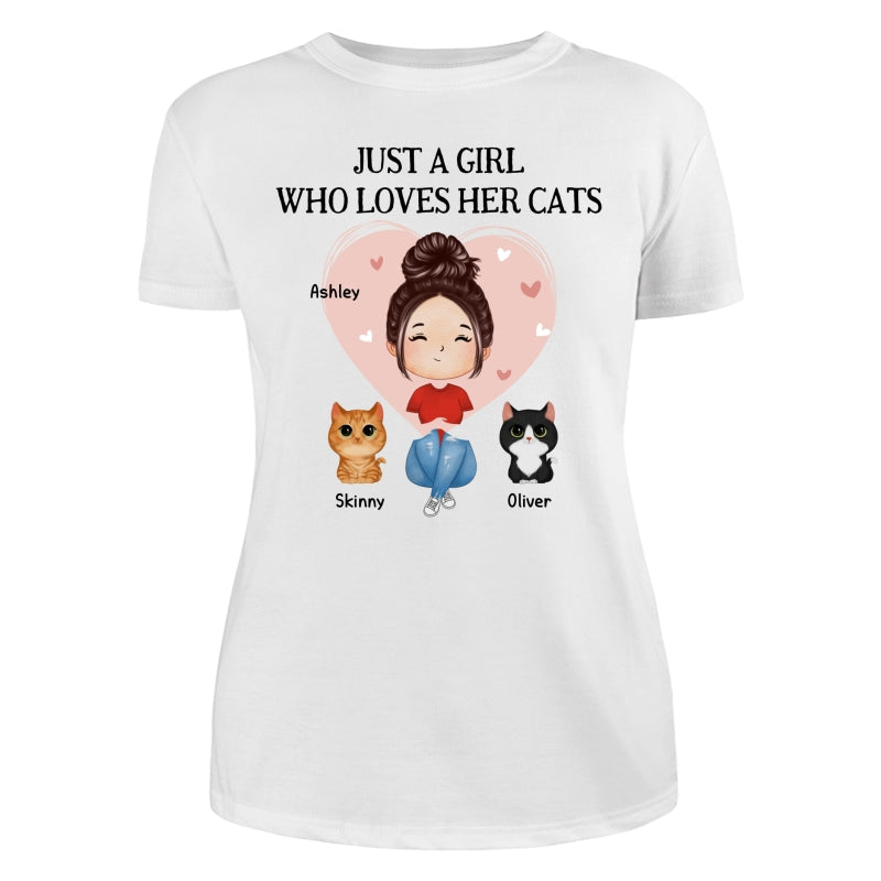Pink Heart Watercolor Woman Sitting With Watercolor Cute Cats Personalized Shirt
